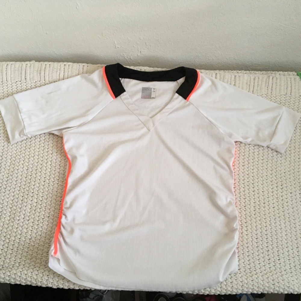 Lucky In Love Ribbed Short Sleeve Shirt, White, Black And Coral